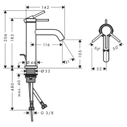 Смеситель для раковины Hansgrohe Tecturis S 73310140 Шлифованная бронза