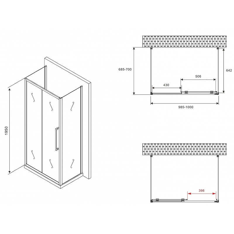 Душевой уголок Abber Schwarzer Diamant 100x70 AG30100BMH-S70BM-S70BM профиль Черный стекло матовое
