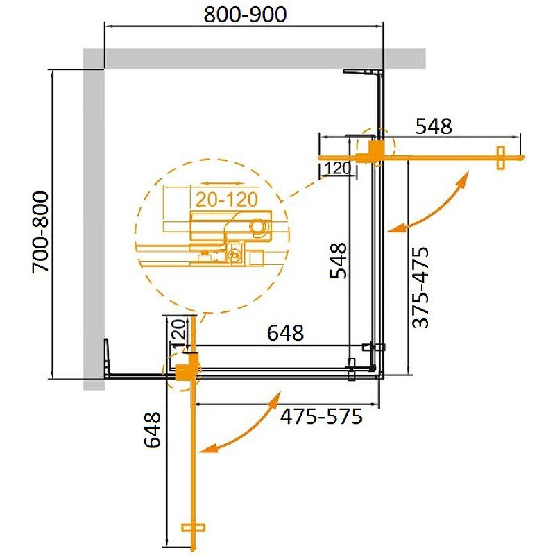 Душевой уголок Cezares Slider 90x80 SLIDER-AH-2-70/80-80/90-GRIGIO-NERO
