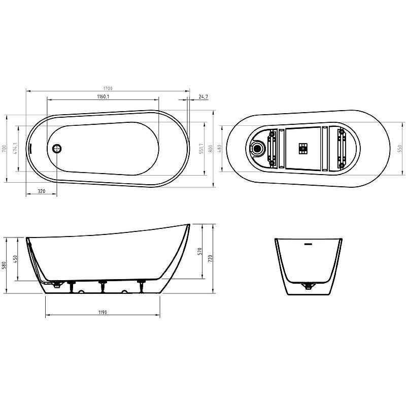 Акриловая ванна BelBagno 170x80 BB704-1700-800-K