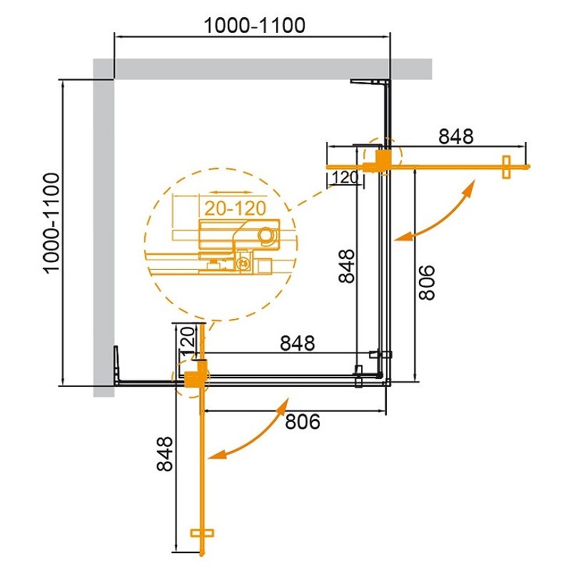 Душевой уголок Cezares Slider 110x110 SLIDER-A-2-100/110-C-BORO