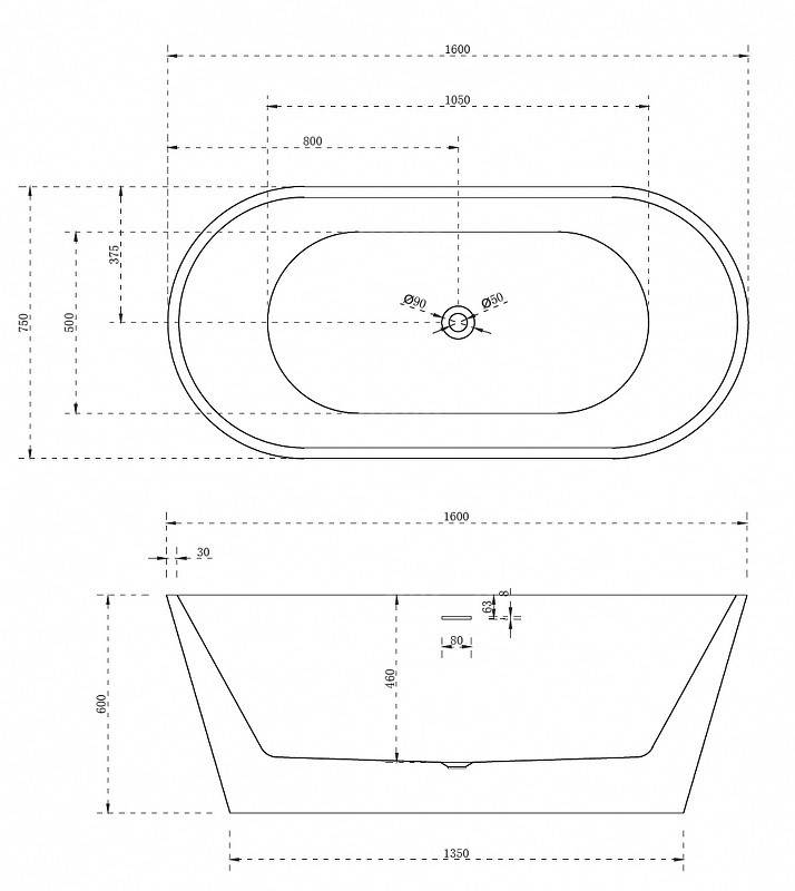 Акриловая ванна Abber 160х75 AB9320-1.6