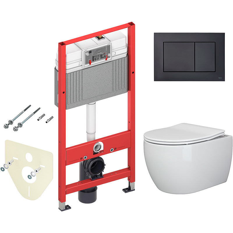 Комплект унитаза Ceramicanova Play CN3001 с инсталляцией Tece Now 9400414 с сиденьем Микролифт и Черной матовой клавишей смыва