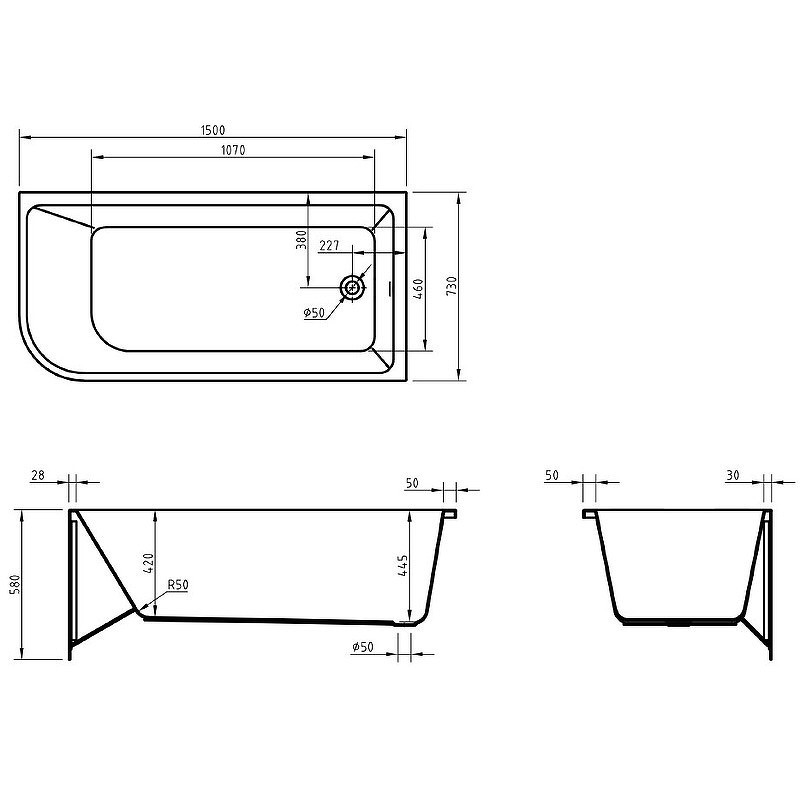 Акриловая ванна BelBagno 150x73 R BB712-1500-730-R
