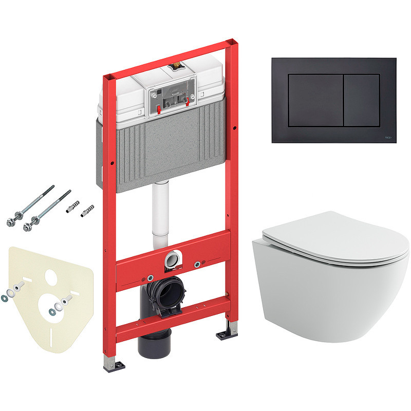Комплект унитаза Ceramicanova Uno Rimless CN11001 с инсталляцией Tece Now 9400414 с сиденьем Микролифт и Черной матовой клавишей смыва