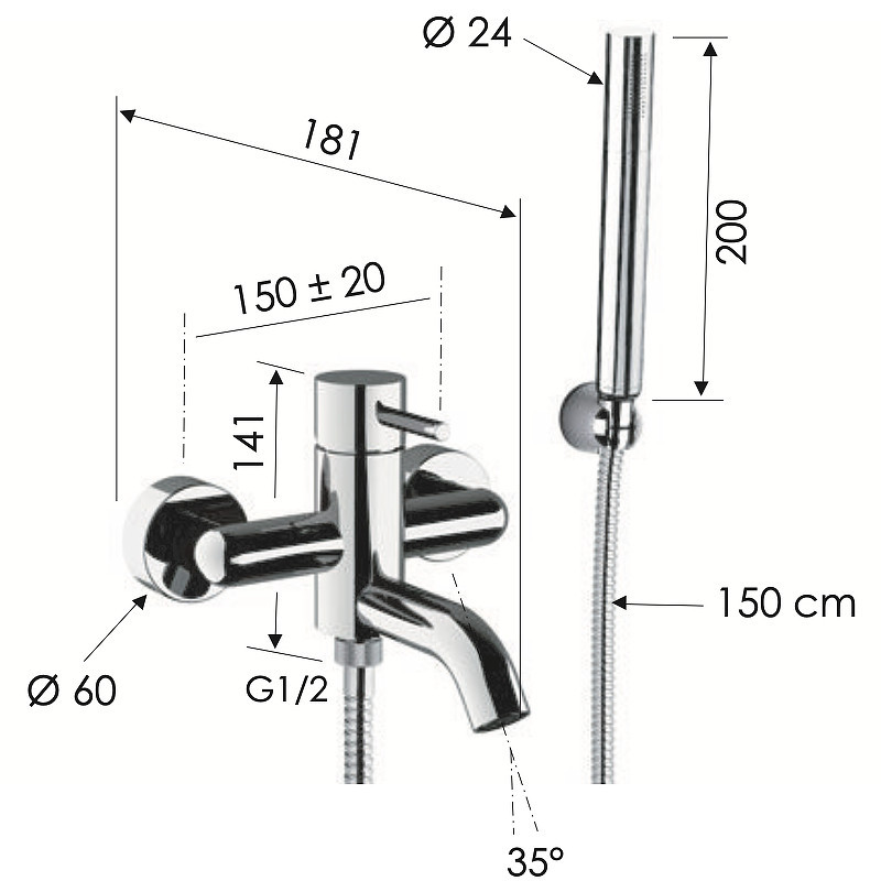 Смеситель для ванны Remer X-Style X02BG