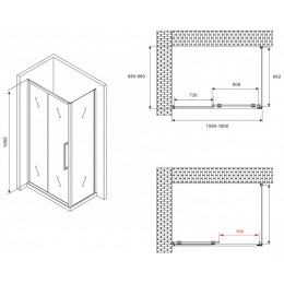Душевой уголок Abber Schwarzer Diamant 160x90 AG30160BMH-S90BM профиль Черный стекло матовое