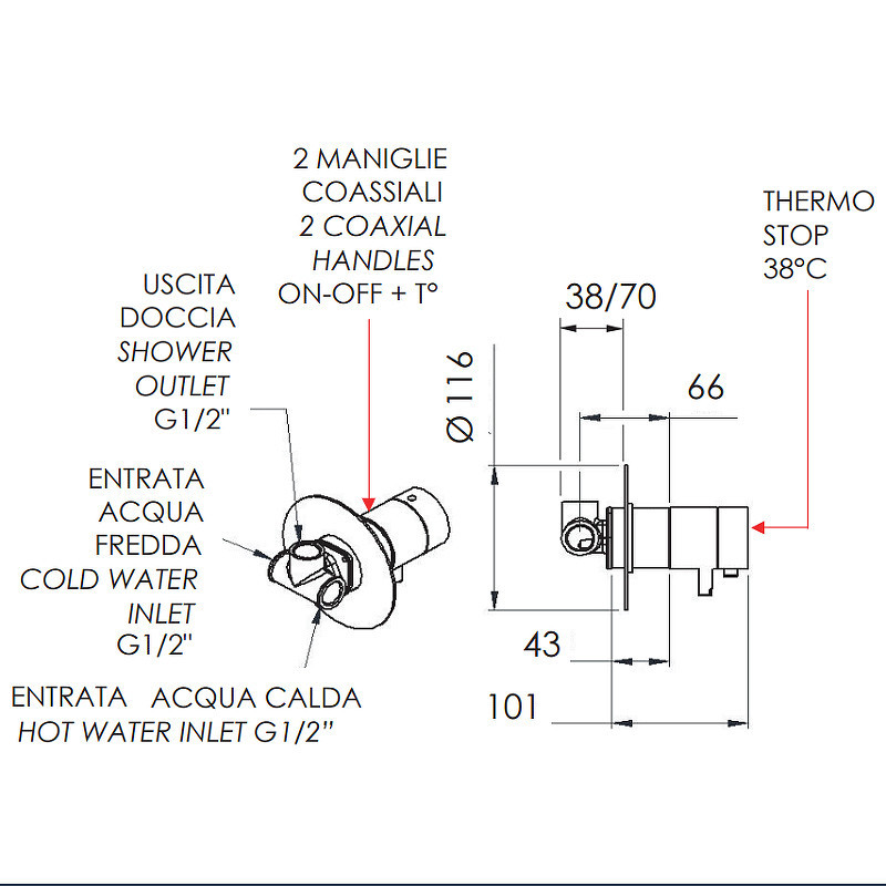 Смеситель для душа Remer Minimal Thermo NT30VO с термостатом