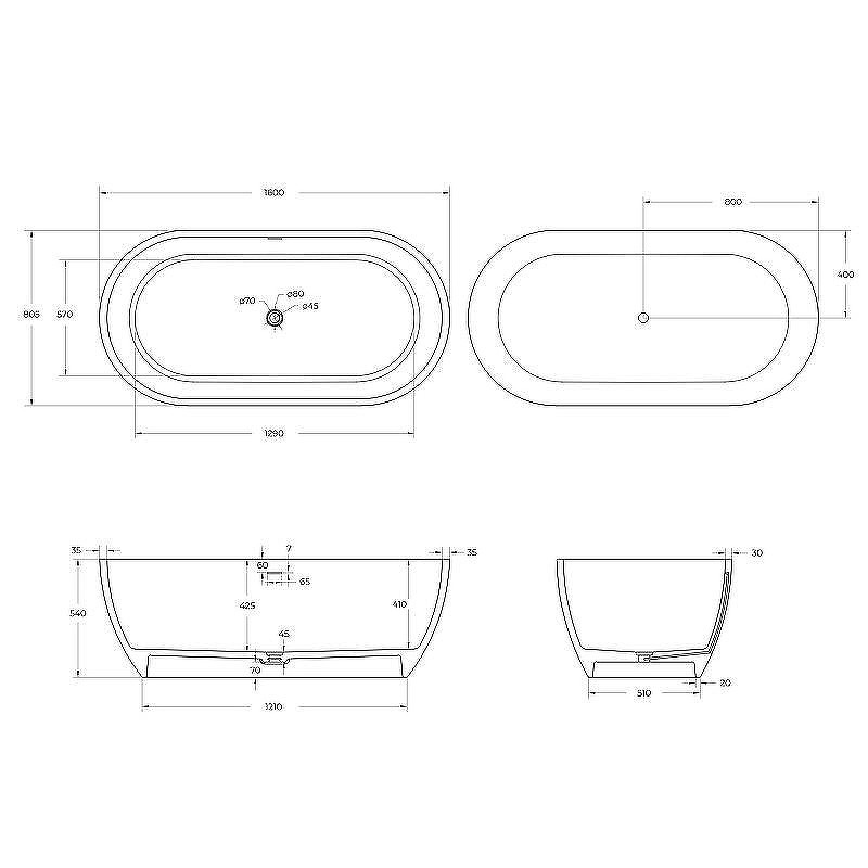 Ванна из искусственного камня Cezares Stylus 160x80 CZR-STYLUS-160-80-54-SSB