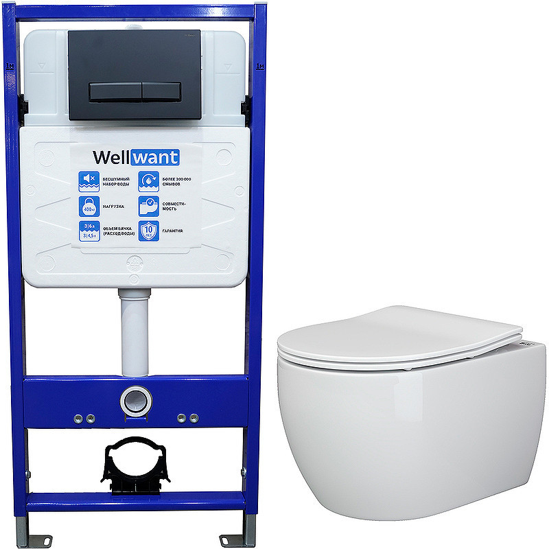 Комплект унитаза Ceramicanova Play CN3001 с инсталляцией WellWant Standart 50 WWISI111BB