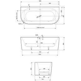 Акриловая ванна Cezares Metauro 180x80 METAURO-INT-Wall-180-80-60-G-W-MATT