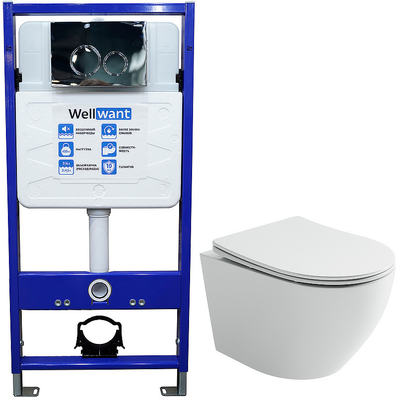 Комплект унитаза Ceramicanova Uno Rimless CN11001 с инсталляцией WellWant Standart 50 WWISI1110B