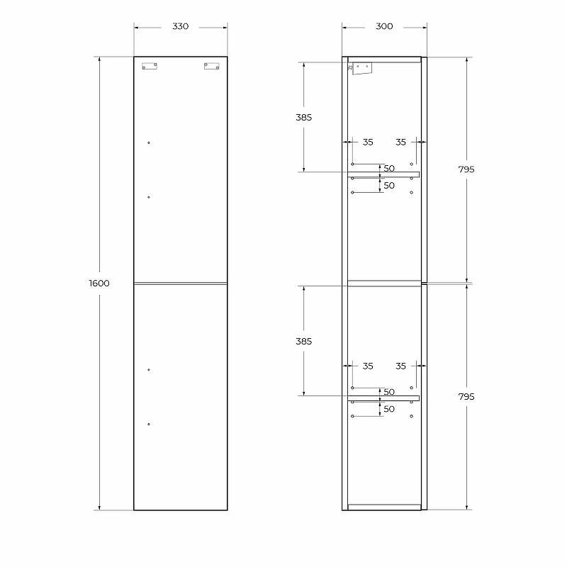 Шкаф пенал BelBagno Aurora 33 R AURORA-1600-2A-SC-BO-P-R подвесной