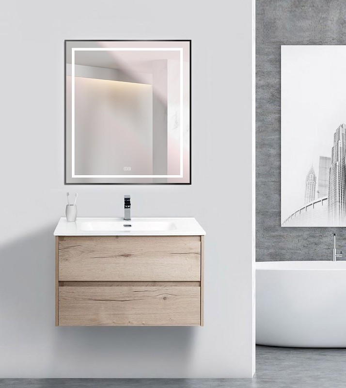 Зеркало BelBagno Kraft 70 SPC-KRAFT-700-800-LED-TCH-WARM-NERO с подсветкой