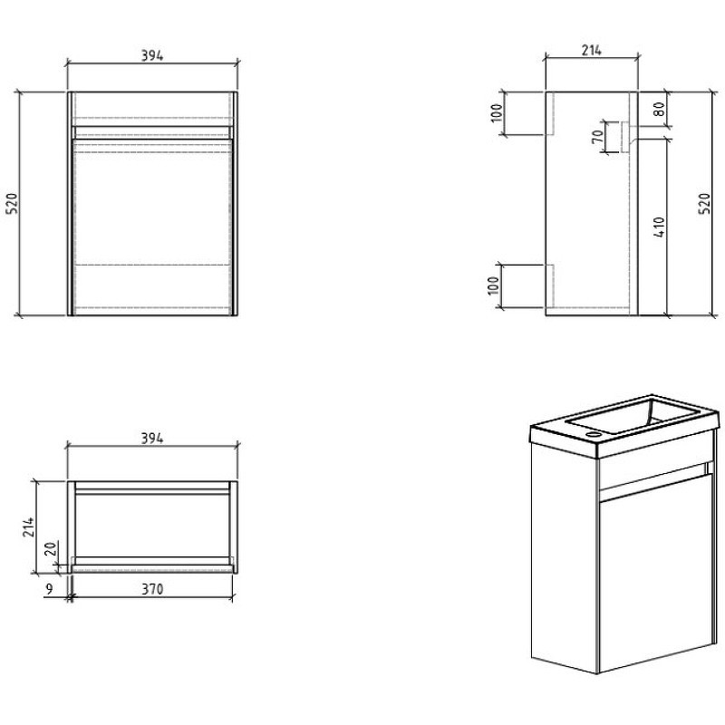 Тумба под раковину BelBagno Pietra Mini 40 PIETRA MINI-400-1A-SO-SCM-L подвесная