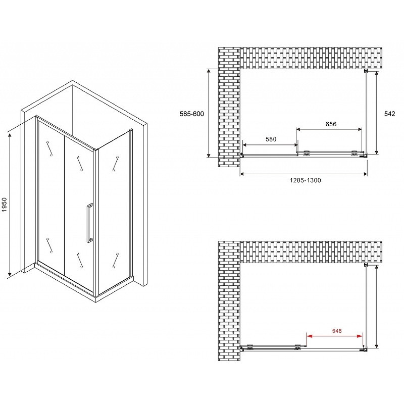 Душевой уголок Abber Schwarzer Diamant 130x60 AG30130MH-S60M профиль Хром стекло матовое