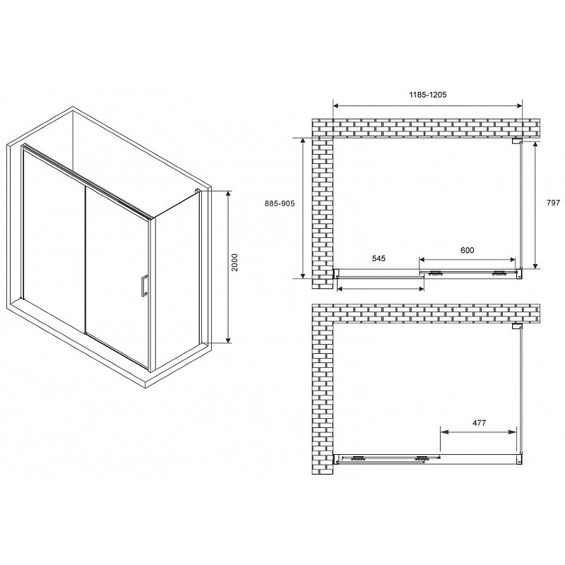 Душевой уголок Abber Komfort 120x90 AG93120B-S92B профиль Черный стекло прозрачное