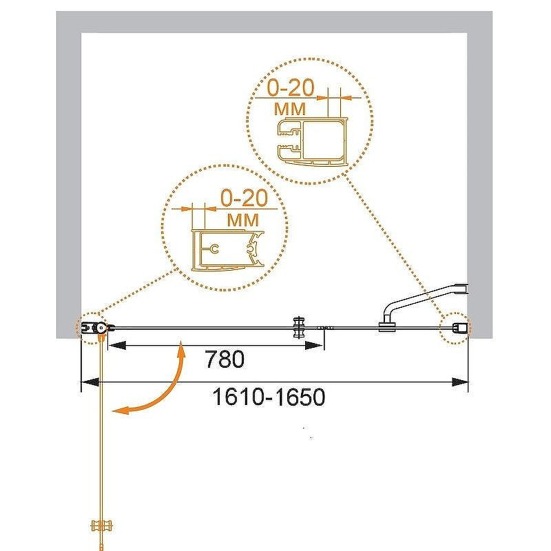 Душевая дверь Cezares Elena 160 ELENA-W-B-11-80+90-C-Cr