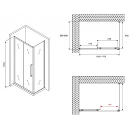 Душевой уголок Abber Schwarzer Diamant 170x60 AG30170MH-S60M профиль Хром стекло матовое