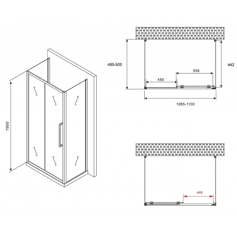 Душевой уголок Abber Schwarzer Diamant 110x50 AG30110H-S50-S50 профиль Хром стекло прозрачное