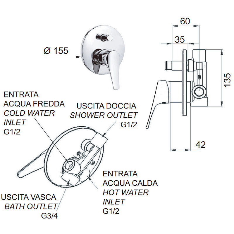 Смеситель для душа Remer Giga Four G094