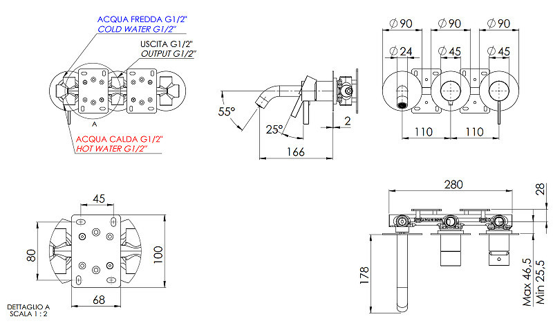 Смеситель для ванны Remer Metrica MC54D3P цвет Хром