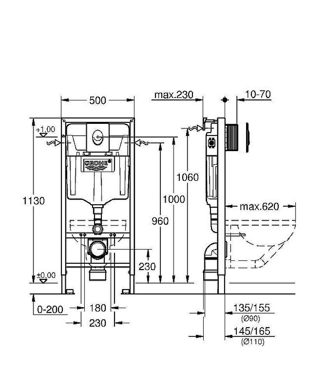 Комплект унитаза Villeroy&Boch O Novo 5660H101 с инсталляцией Grohe Rapid SL 38721001