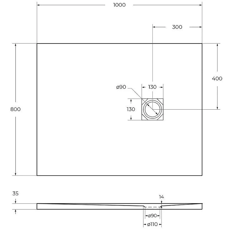 Душевой поддон из искусственного камня BelBagno Uno 100x80 TRAY-MR-UNO-AH-100/80-35-W-NO