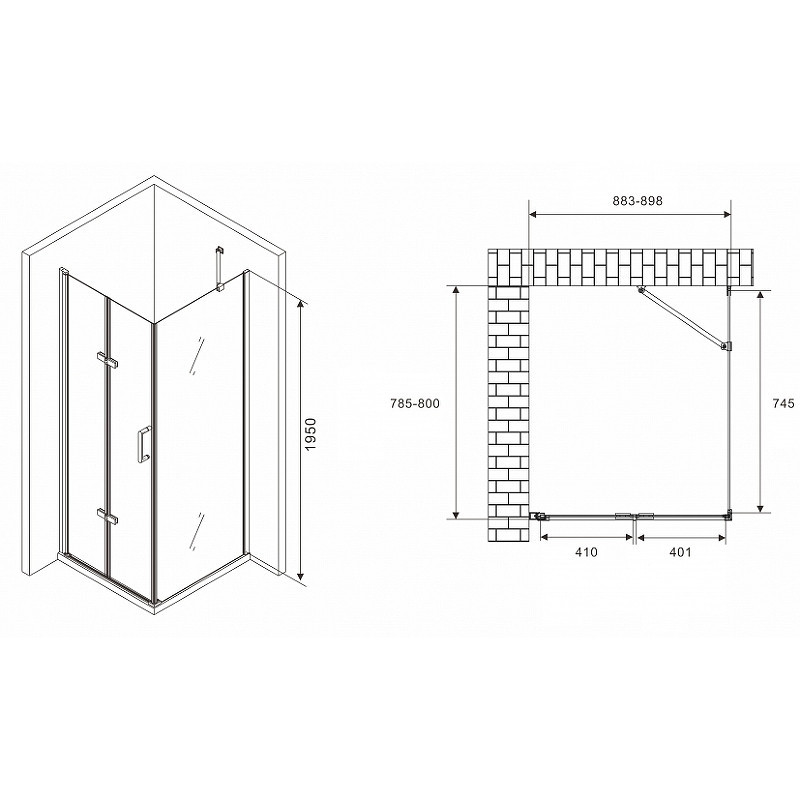 Душевой уголок Abber Zart 90x80 AG08090P-S81 профиль Хром стекло прозрачное