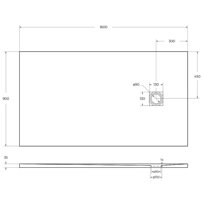Душевой поддон из искусственного камня BelBagno Uno 160x90 TRAY-MR-UNO-AH-160/90-35-W-NO