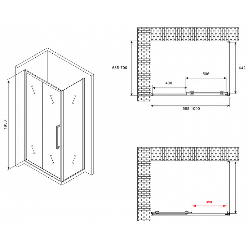 Душевой уголок Abber Schwarzer Diamant 100x70 AG30100BMH-S70BM профиль Черный стекло матовое