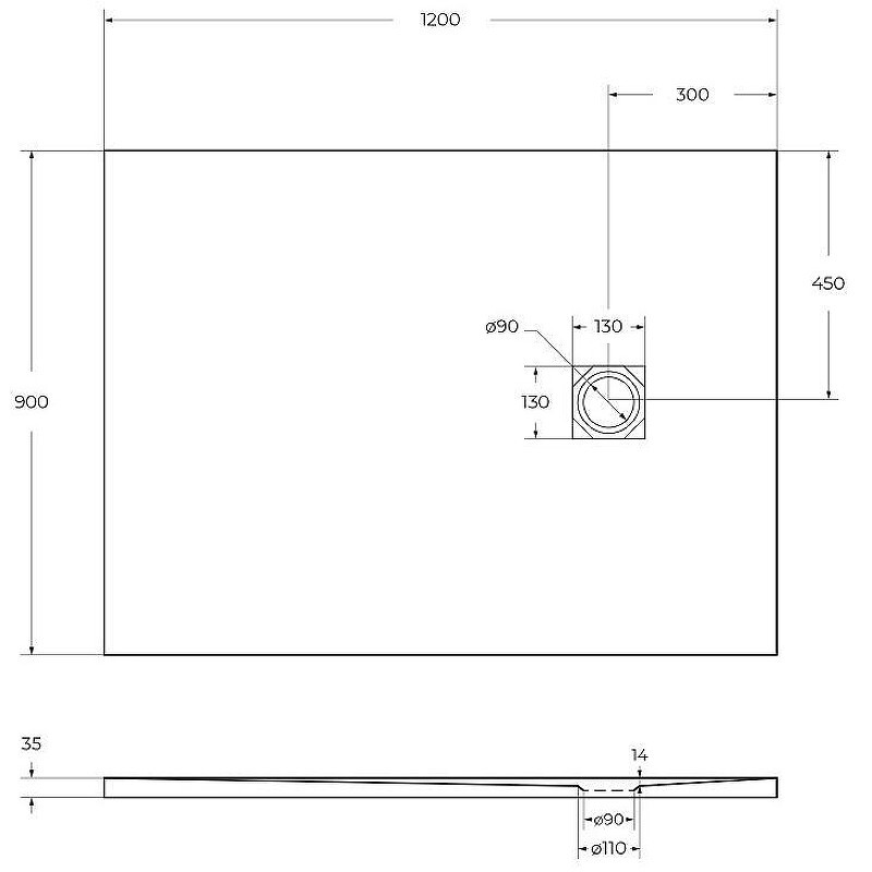 Душевой поддон из искусственного камня BelBagno Uno 120x90 TRAY-MR-UNO-AH-120/90-35-NERO-NO