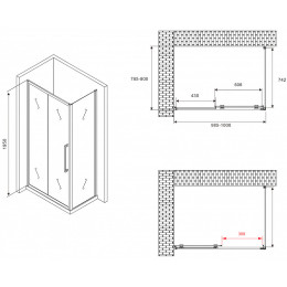 Душевой уголок Abber Schwarzer Diamant 100x80 AG30100BMH-S80BM профиль Черный стекло матовое