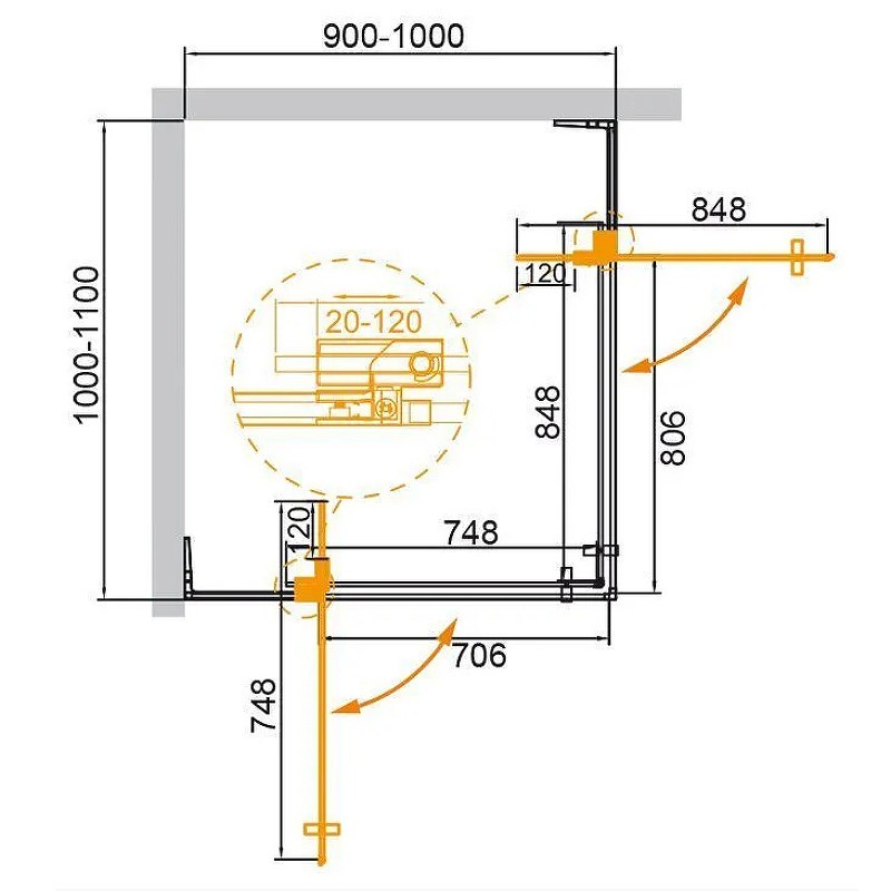 Душевой уголок Cezares Slider 100x110 SLIDER-AH-2-90/100-100/110-GRIGIO-Cr