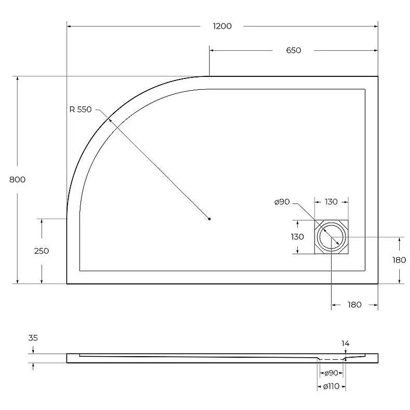 Душевой поддон из искусственного камня BelBagno Uno 120x80 L TRAY-MR-UNO-RH-120/80-550-35-W-L-NO