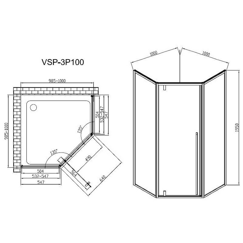 Душевой уголок Vincea Penta 100x100 VSP-3P100CLGM