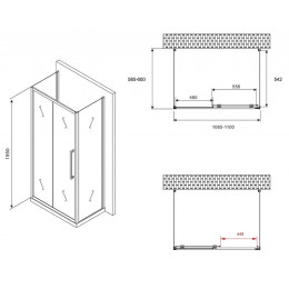 Душевой уголок Abber Schwarzer Diamant 110x60 AG30110H-S60-S60 профиль Хром стекло прозрачное