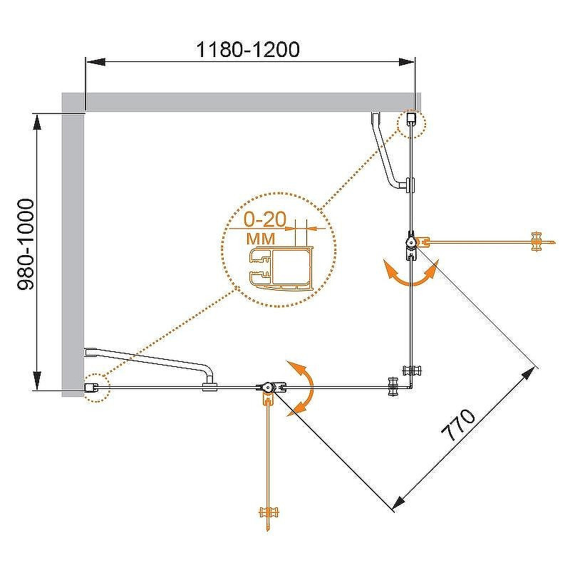 Душевой уголок Cezares Elena 120x100 L ELENA-W-AH-2-120/100-P-Cr-L
