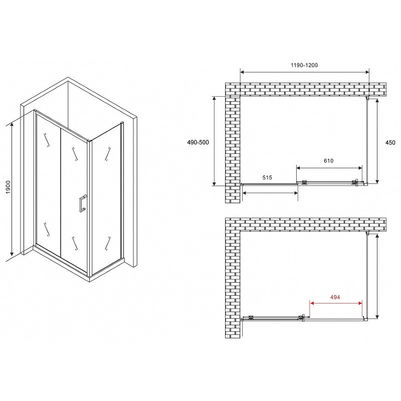 Душевой уголок Abber Schwarzer Diamant 120x50 AG301205-S505