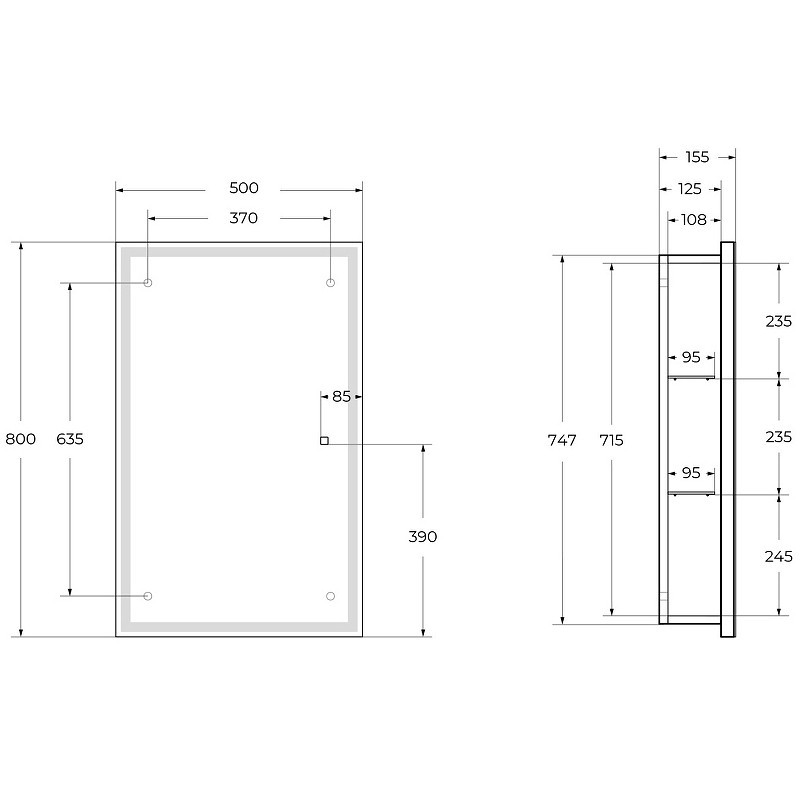 Зеркальный шкаф BelBagno 50 SPC-GRT-500/800-1A-LED-TCH с подсветкой