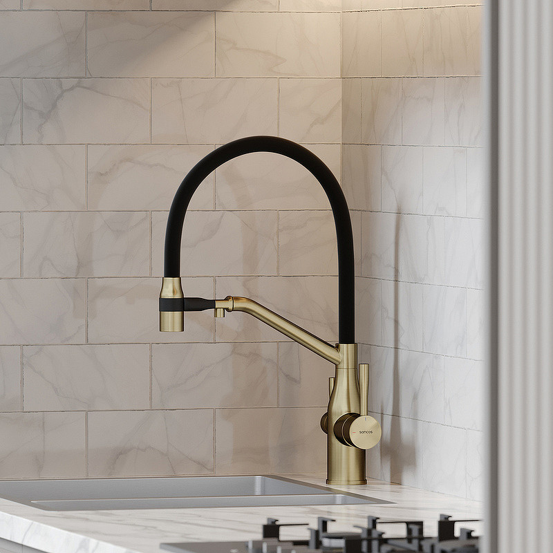 Смеситель для кухни Sancos Orta SC4008BG Золото брашированное Черный