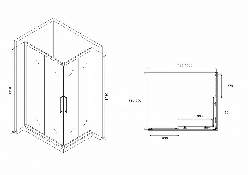 Душевой уголок Abber Schwarzer Diamant 120x90 AG02129H профиль Хром стекло прозрачное