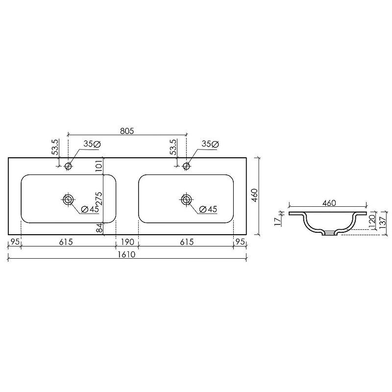 Раковина Ceramicanova Grace 160 CN7023MB двойная Черная матовая