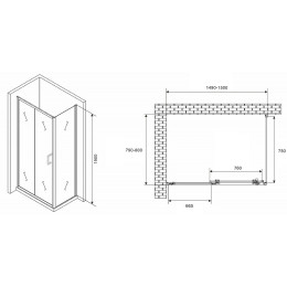 Душевой уголок Abber Schwarzer Diamant 150x80 AG301505-S805 профиль Хром стекло прозрачное