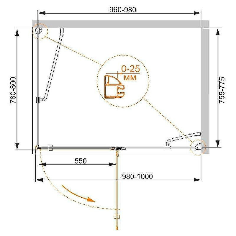 Душевой уголок Cezares Bergamo 100x80 R BERGAMO-W-AH-1-100/80-C-Cr-R