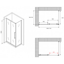 Душевой уголок Abber Schwarzer Diamant 110x70 AG30110BMH-S70BM профиль Черный стекло матовое