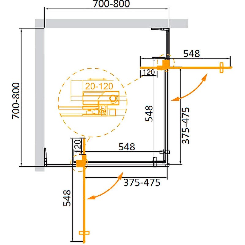 Душевой уголок Cezares Slider 80x80 SLIDER-A-2-70/80-GRIGIO-Cr
