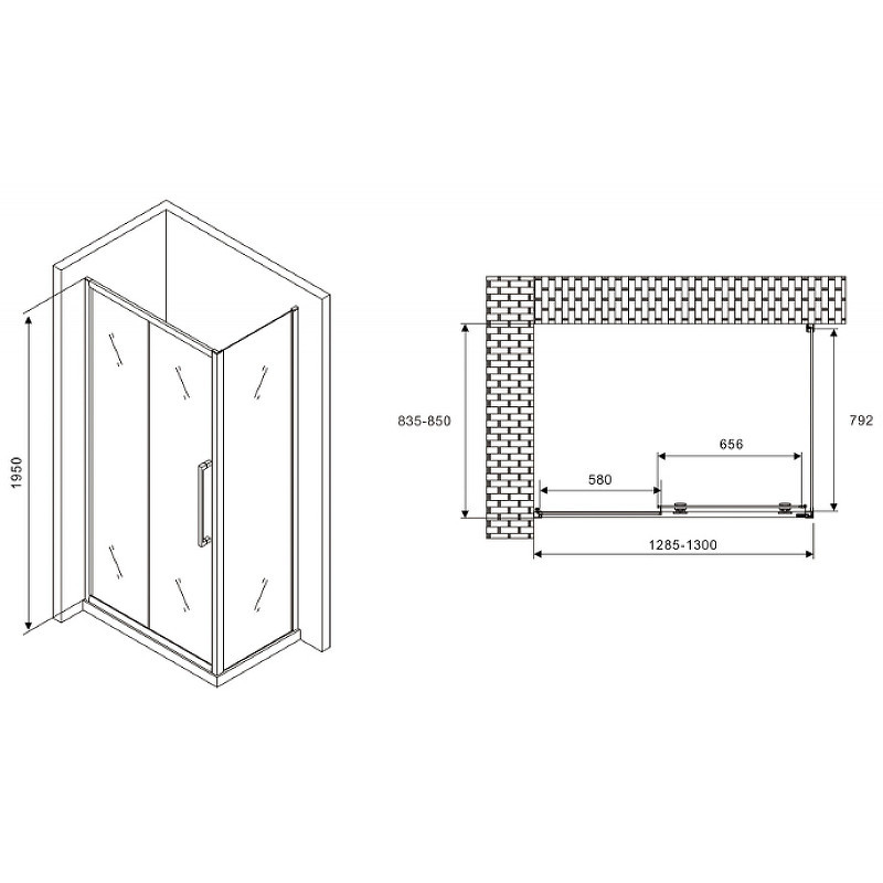 Душевой уголок Abber Schwarzer Diamant 130x85 AG30130BH-S85B профиль Черный стекло прозрачное