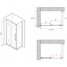 Душевой уголок Abber Schwarzer Diamant 110x80 AG30110BMH-S80BM профиль Черный стекло матовое