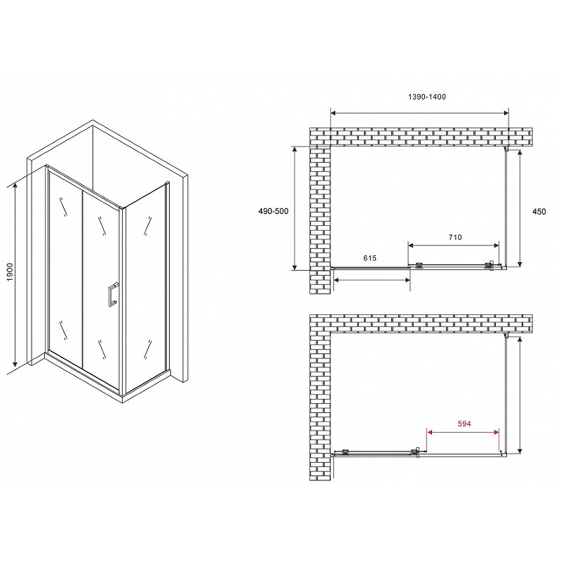 Душевой уголок Abber Schwarzer Diamant 140x50 AG301405-S505